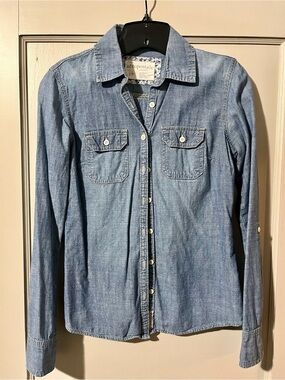 Aeropostale Blue Denim Shirt with Floral Trim